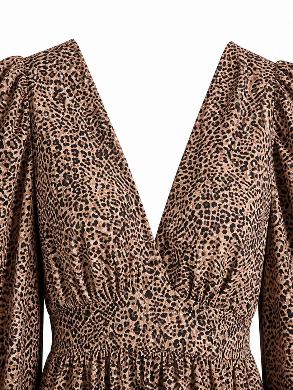 BuddyLove Leopard Maxi Dress XS NWT Boho Deep V Long Sleeve Smocked Waist - Picture 3 of 16